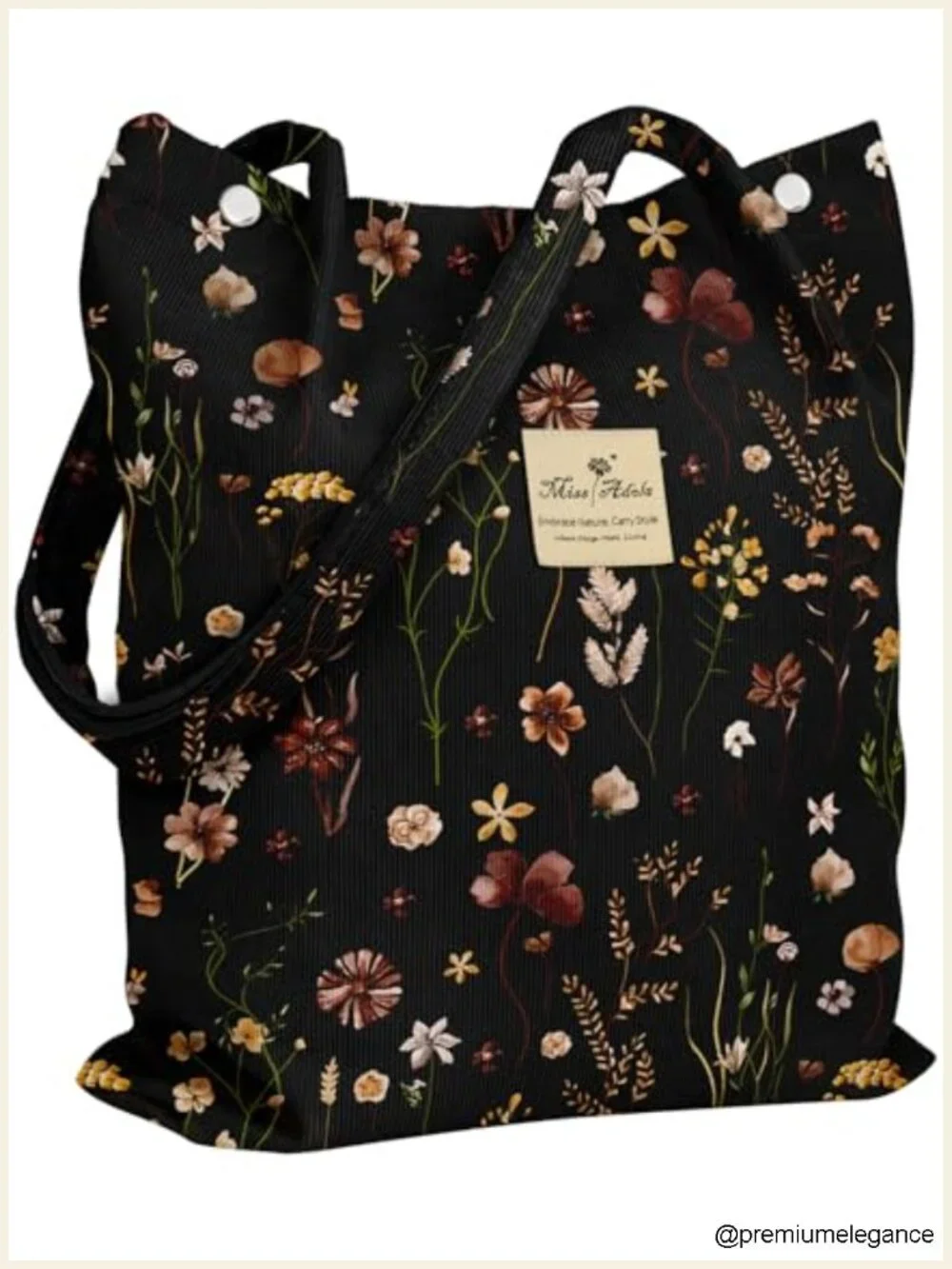 Corduroy Tote Bag - Reusable with Magnetic Buckle & Inner Pocket